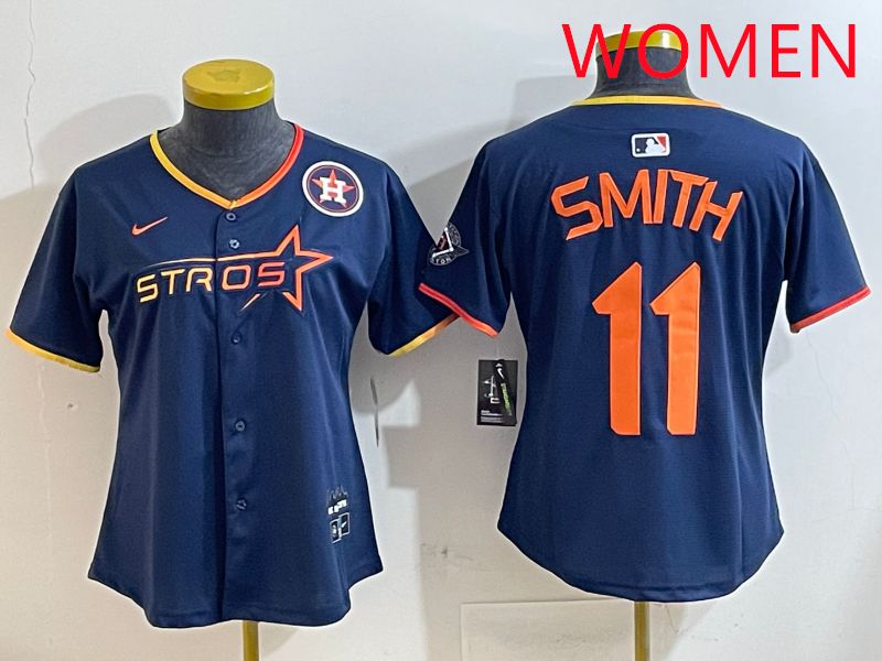 Women Houston Astros #11 Smith Blue three generations Joint Name Nike 2025 MLB Jersey style 2